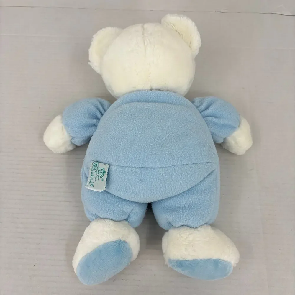 Russ Baby Bear Plush Rattle God Bless Our Little One Blue White Teddy 14 Inch